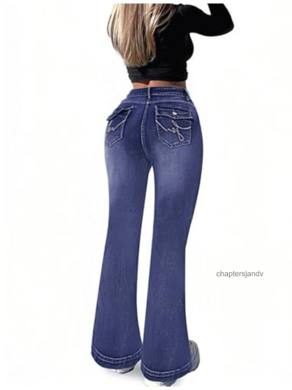 Butt Lifting Bootcut Jeans Mid Rise Flap Pocket Stretch Denim Pants